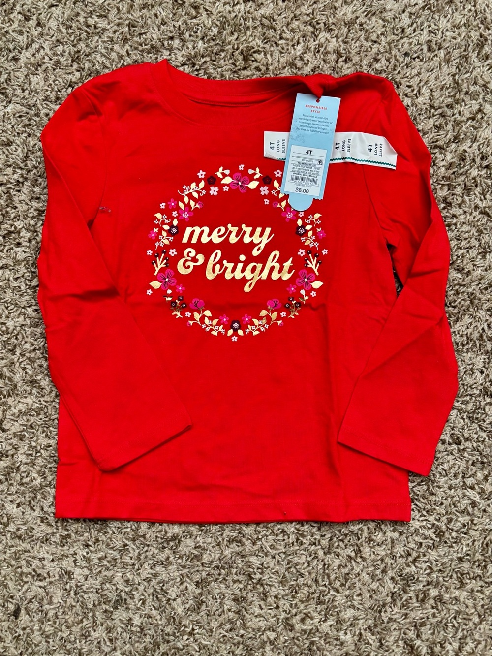 Cat & Jack Red 'Merry & Bright' Long-Sleeve Tee
